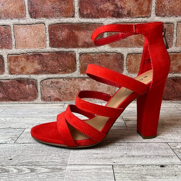 Orange Strappy Chunky Heels - Picture 5 of 7